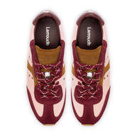 Larroude Stella Sneaker In Tulip, Russet and Wine Suede and Silver Metallic Leather