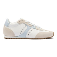 Larroude Stella Sneaker In Grey Suede, White Leather and Silver Metallic Leather