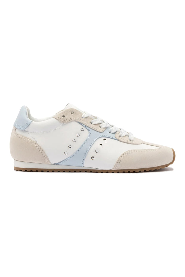 Larroude Stella Sneaker In Grey Suede, White Leather and Silver Metallic Leather