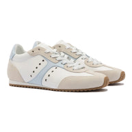 Larroude Stella Sneaker In Grey Suede, White Leather and Silver Metallic Leather