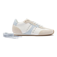 Larroude Stella Sneaker In Grey Suede, White Leather and Silver Metallic Leather