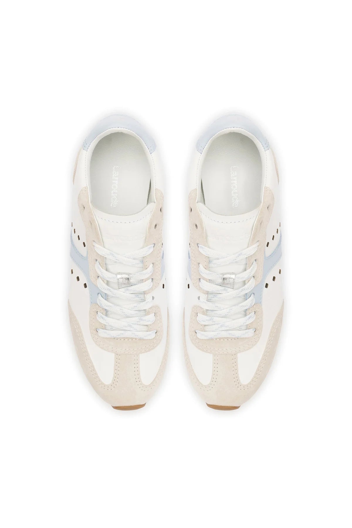 Larroude Stella Sneaker In Grey Suede, White Leather and Silver Metallic Leather