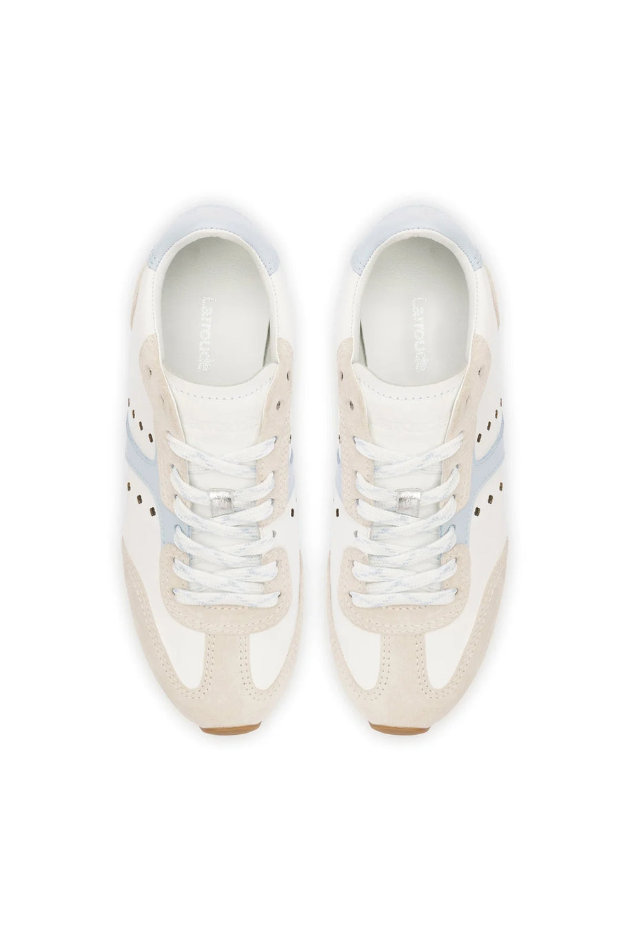 Larroude Stella Sneaker In Grey Suede, White Leather and Silver Metallic Leather