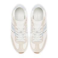 Larroude Stella Sneaker In Grey Suede, White Leather and Silver Metallic Leather
