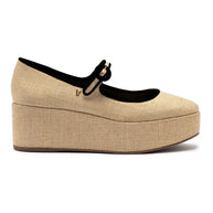 Larroude Blair Flatform In Beige Raffia