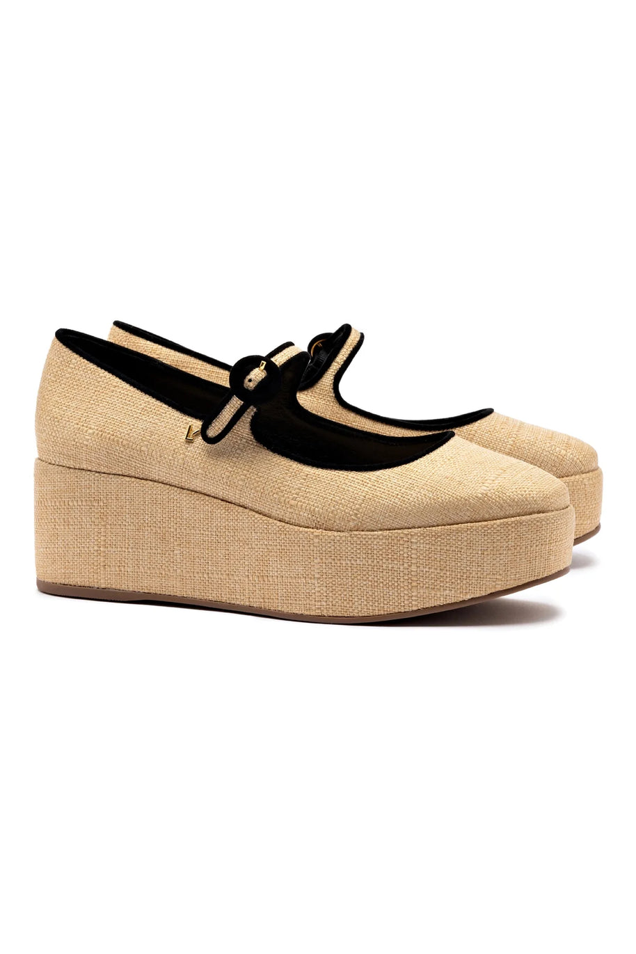 Larroude Blair Flatform In Beige Raffia
