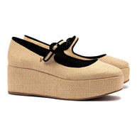 Larroude Blair Flatform In Beige Raffia
