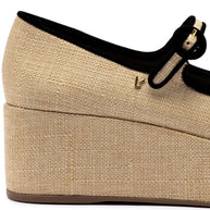 Larroude Blair Flatform In Beige Raffia