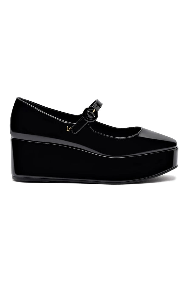 Larroude Blair Flatform In Black Patent Leather