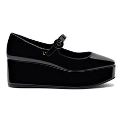 Larroude Blair Flatform In Black Patent Leather