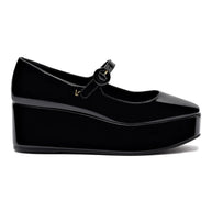 Larroude Blair Flatform In Black Patent Leather