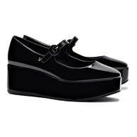 Larroude Blair Flatform In Black Patent Leather
