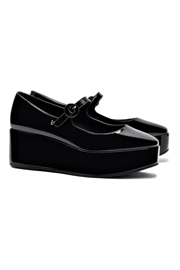 Larroude Blair Flatform In Black Patent Leather