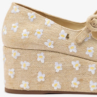 Larroude Blair Flatform In Raw Linen And Daisy Embroidery
