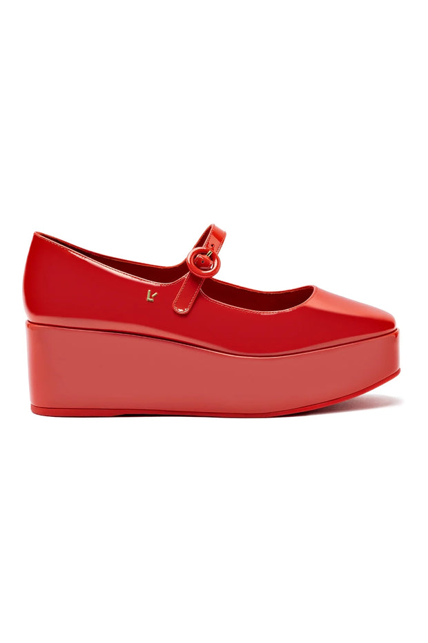 Larroude Blair Flatform In Scarlet Patent Leather