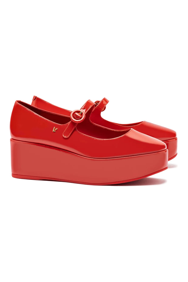 Larroude Blair Flatform In Scarlet Patent Leather