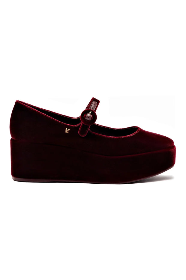 Larroude Blair Flatform In Wine Velvet