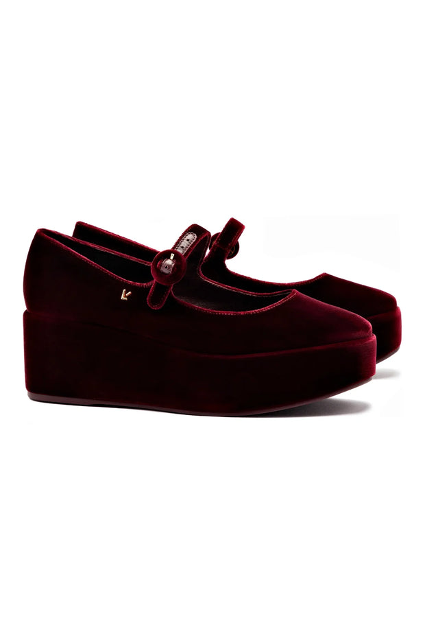 Larroude Blair Flatform In Wine Velvet