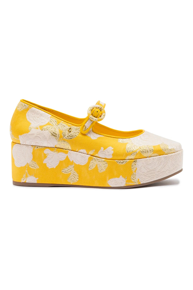 Larroudé X Markarian Blair Flatform In Yellow Floral Brocade