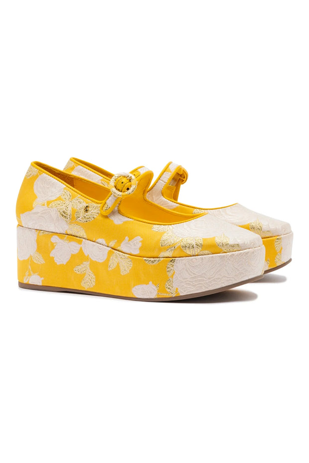 Larroudé X Markarian Blair Flatform In Yellow Floral Brocade