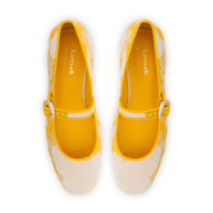 Larroudé X Markarian Blair Flatform In Yellow Floral Brocade
