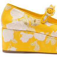 Larroudé X Markarian Blair Flatform In Yellow Floral Brocade
