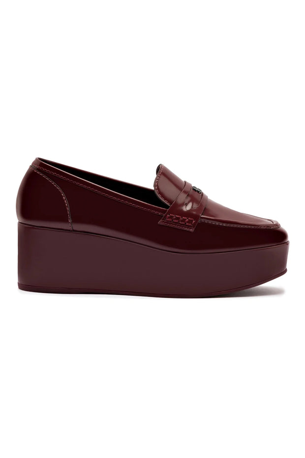 Larroude Suki Flatform Loafer In Burgundy Box Leather