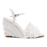 Larroude Yves Fringe Wedge In White Raffia