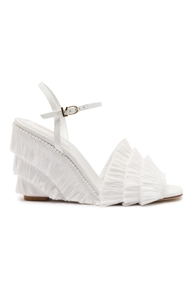 Larroude Yves Fringe Wedge In White Raffia