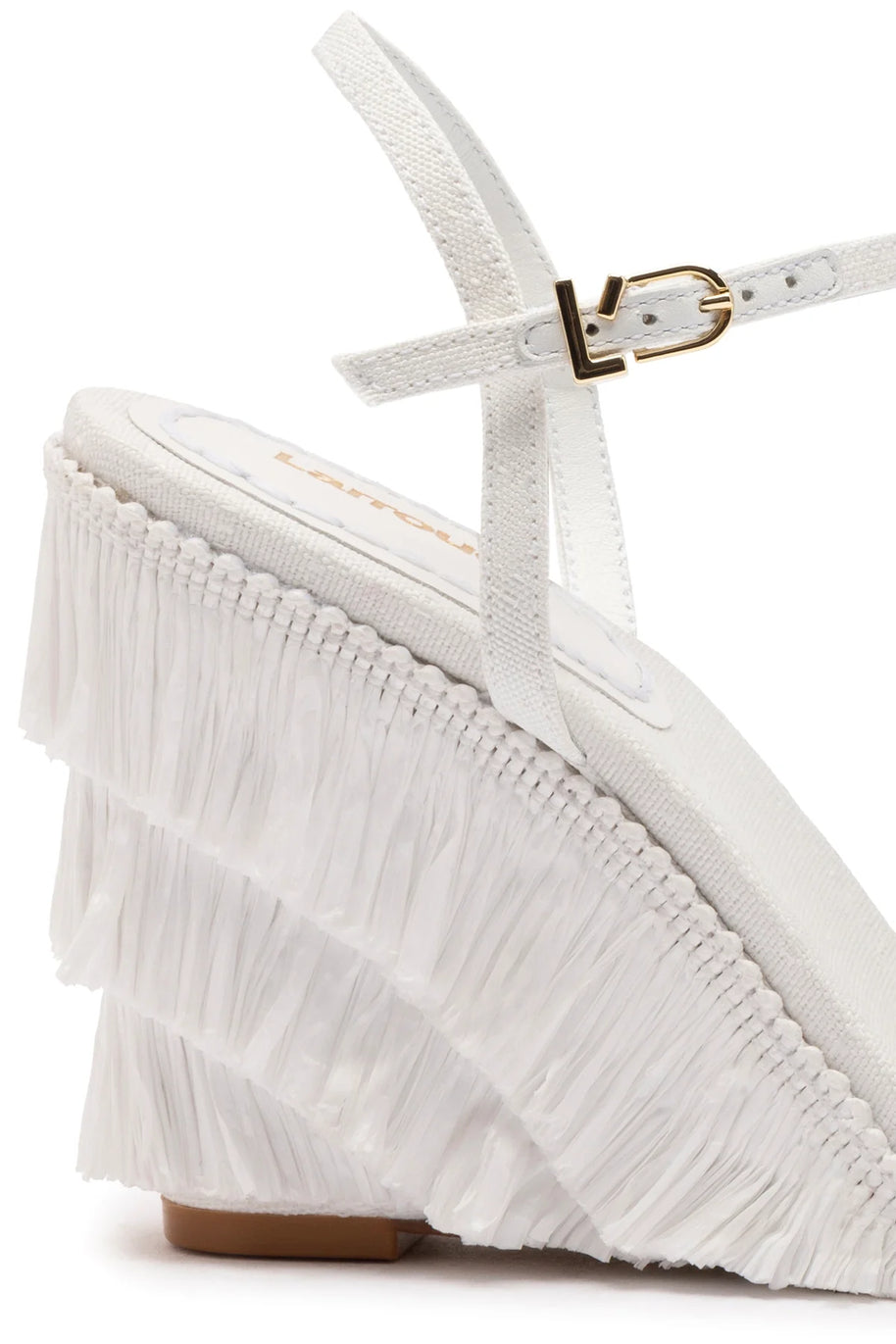 Larroude Yves Fringe Wedge In White Raffia