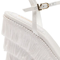 Larroude Yves Fringe Wedge In White Raffia