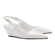 Larroude Loulou Pump In White Patent Leather