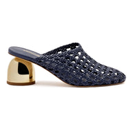 Larroude Dew Drop Macrame Mule In Navy Leather