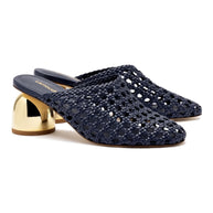 Larroude Dew Drop Macrame Mule In Navy Leather