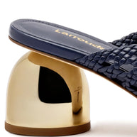 Larroude Dew Drop Macrame Mule In Navy Leather