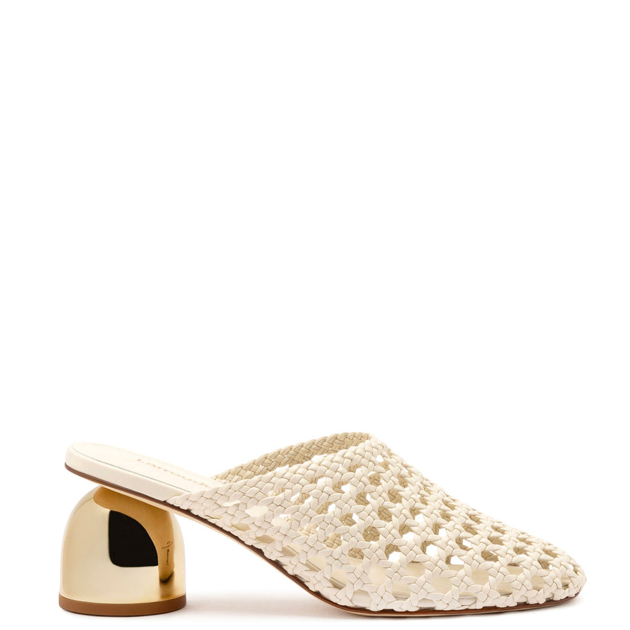 Larroude Dew Drop Macrame Mule In Ivory Leather