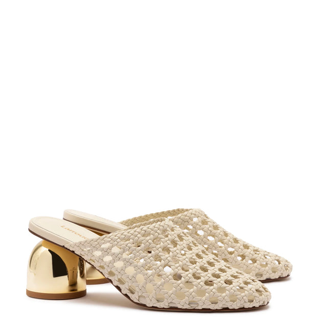 Larroude Dew Drop Macrame Mule In Ivory Leather