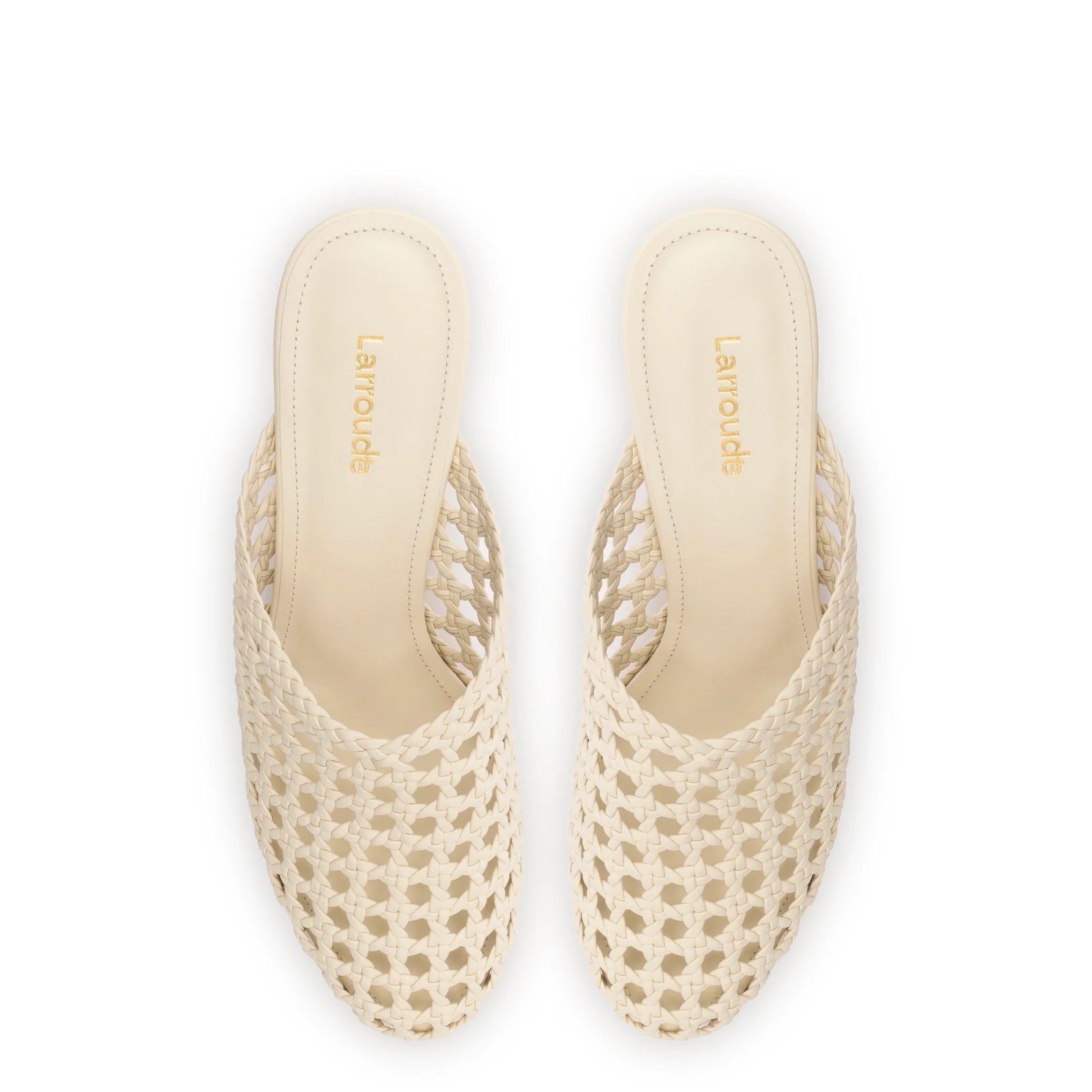 Larroude Dew Drop Macrame Mule In Ivory Leather