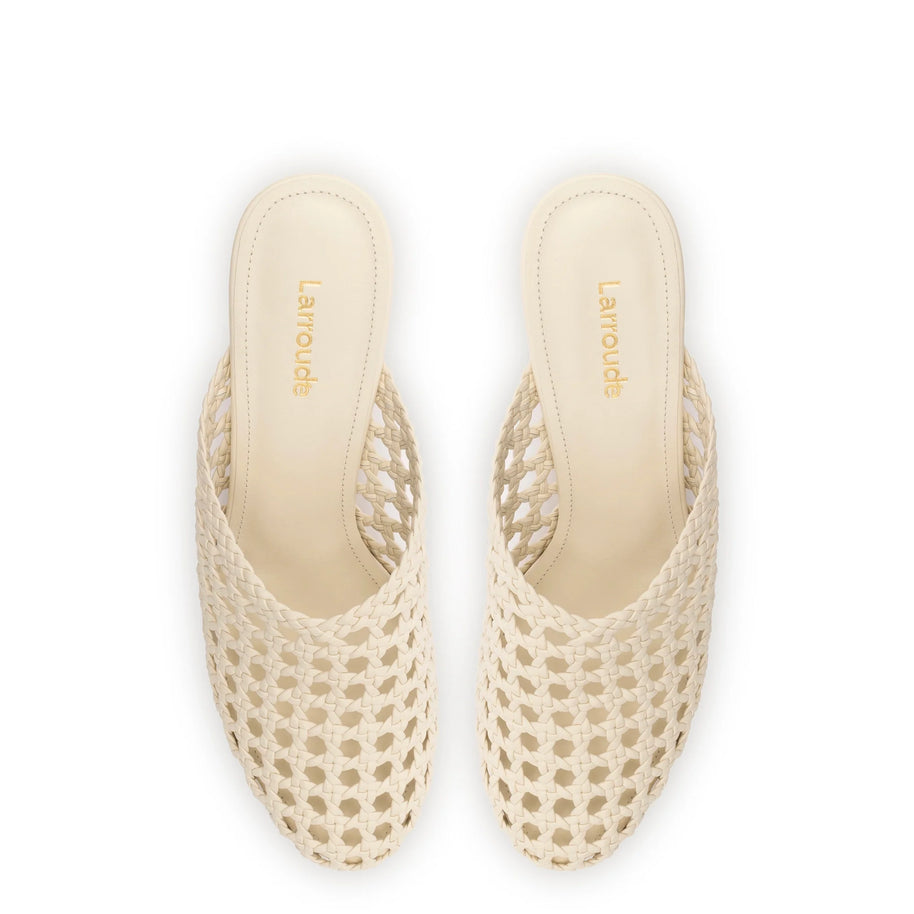 Larroude Dew Drop Macrame Mule In Ivory Leather