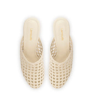 Larroude Dew Drop Macrame Mule In Ivory Leather