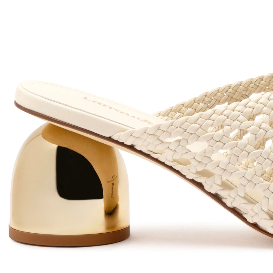 Larroude Dew Drop Macrame Mule In Ivory Leather