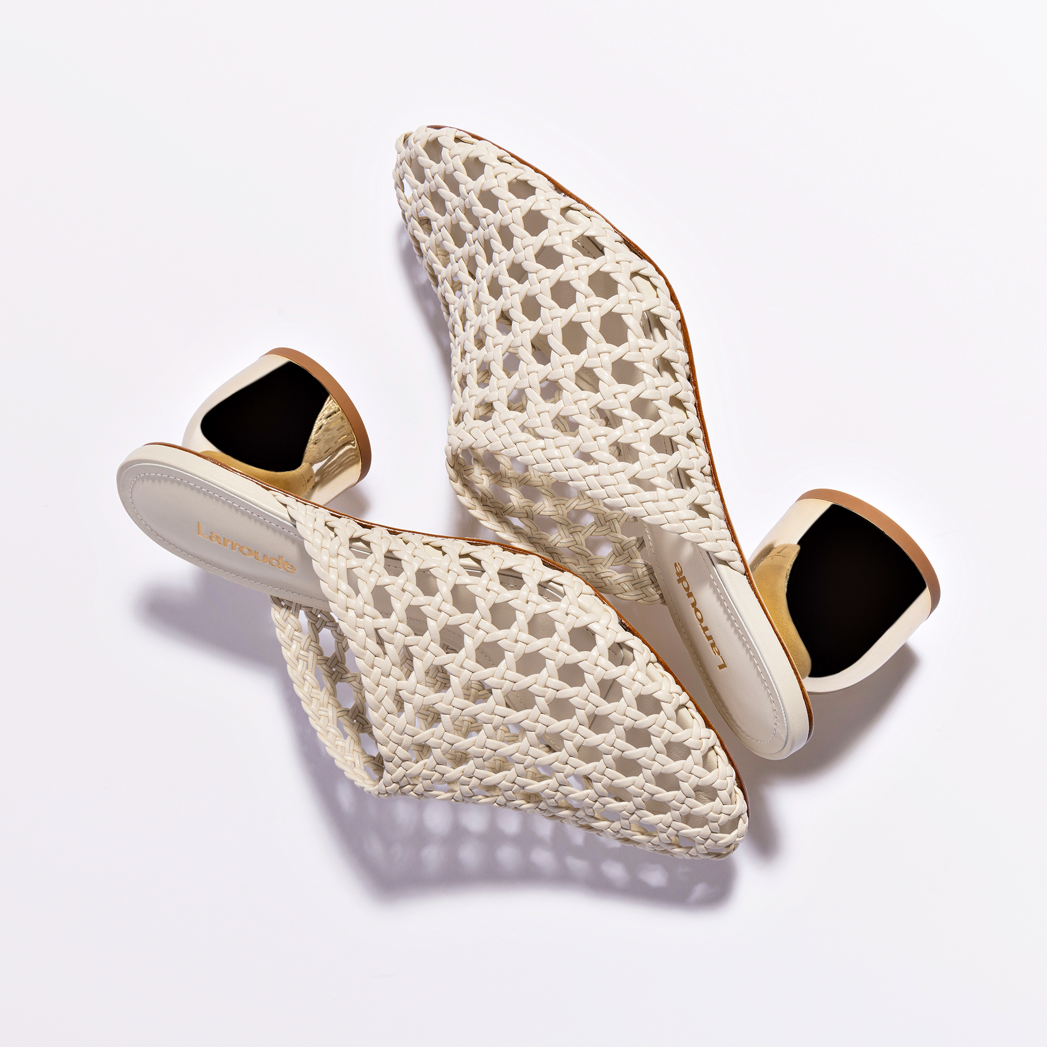 Larroude Dew Drop Macrame Mule In Ivory Leather