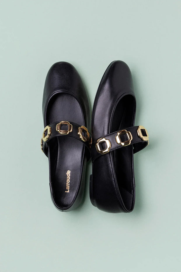 Larroude Milan Ballet Flat In Black Leather