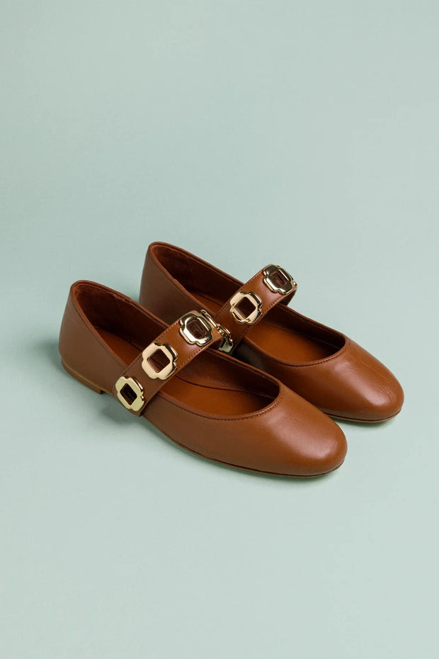Larroude Milan Ballet Flat In Caramel Leather