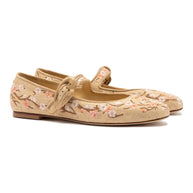 Larroude Verona Ballet Flat In Beige Sakura Printed Raffia