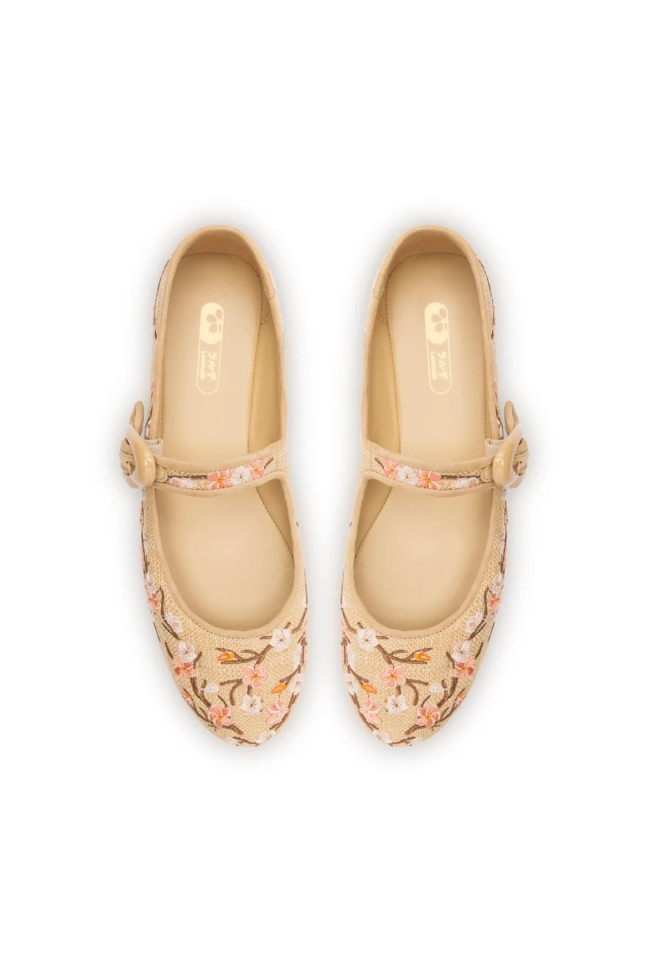 Larroude Verona Ballet Flat In Beige Sakura Printed Raffia