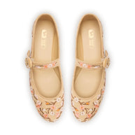 Larroude Verona Ballet Flat In Beige Sakura Printed Raffia