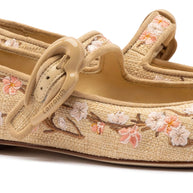 Larroude Verona Ballet Flat In Beige Sakura Printed Raffia
