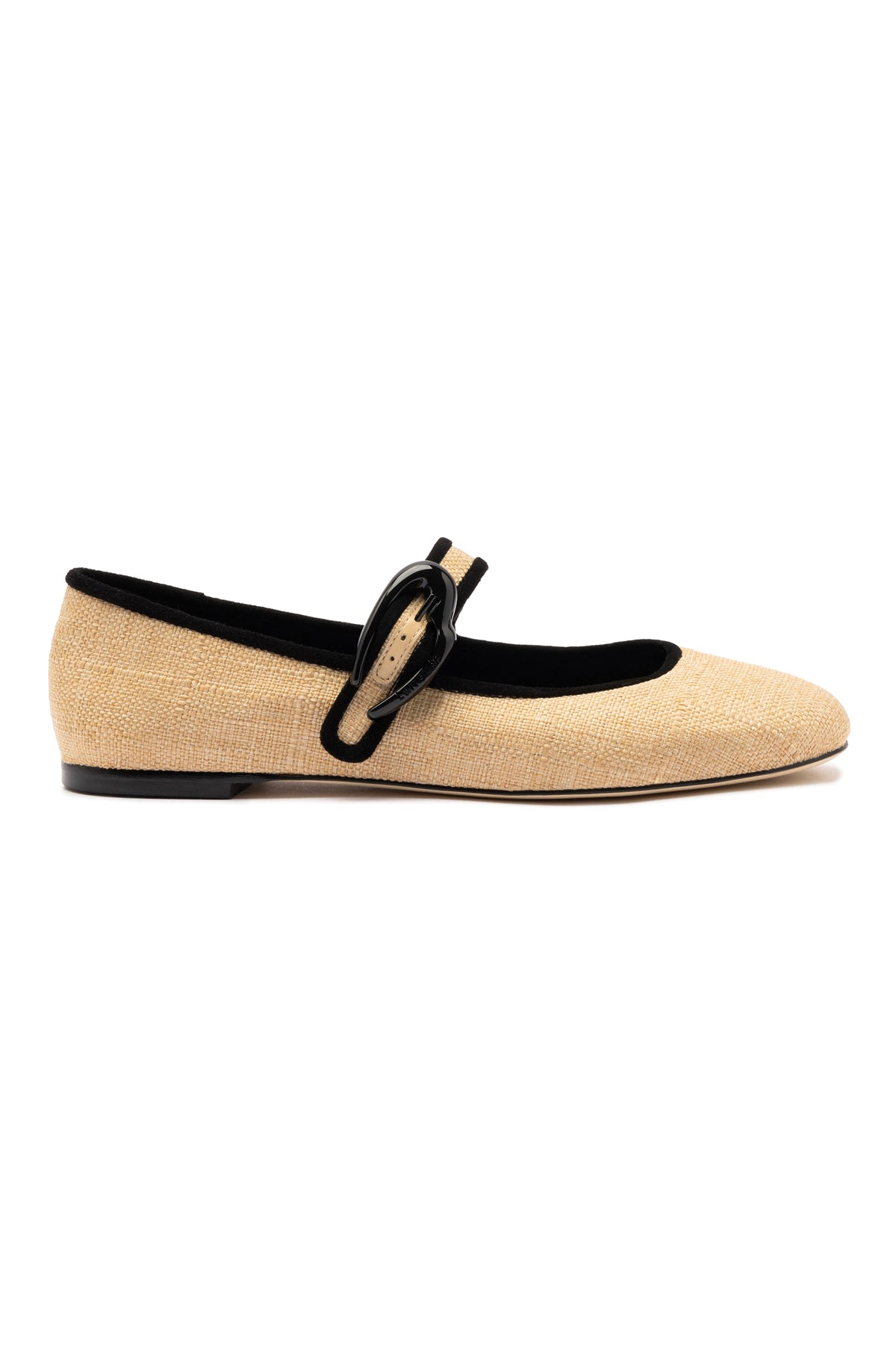 Larroude Verona Ballet Flat In Beige Raffia and Black Trimming