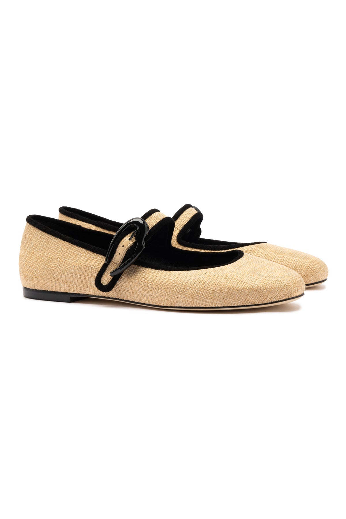 Larroude Verona Ballet Flat In Beige Raffia and Black Trimming